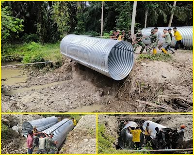 Jembatan Besi Aramco Dipasang Melibatkan TNI Kodim 0109 dan Yon TP 957 di Simpang Kanan